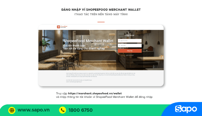 đăng nhập ShopeeFood Merchant Wallet trên máy tính