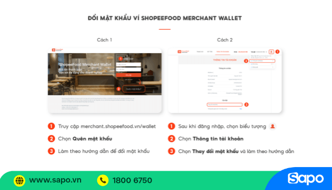 đổi mật khẩu shopeefood merchant wallet