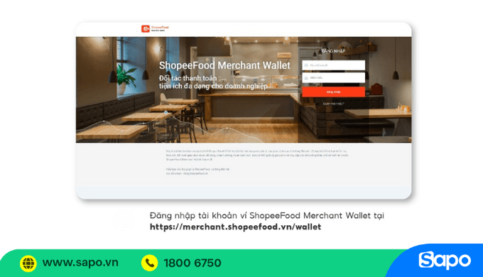 đăng nhập shopeefood merchant wallet