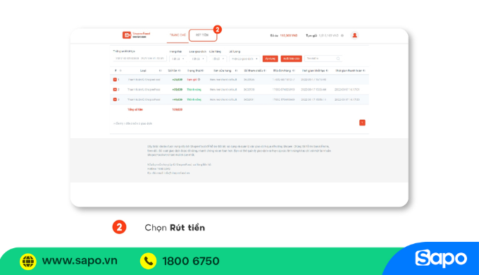 rút tiền từ shopeefood merchant wallet