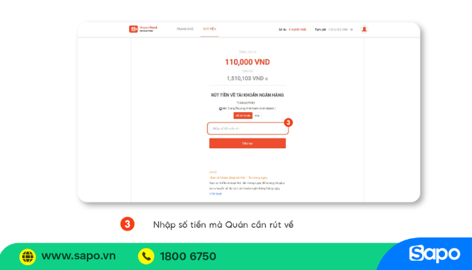 rút tiền từ shopeefood merchant wallet