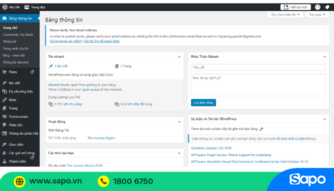 Giao diện trang quản trị Wordpress