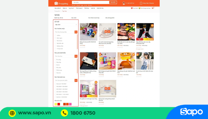 Giao diện bán hàng trên Sapo Web