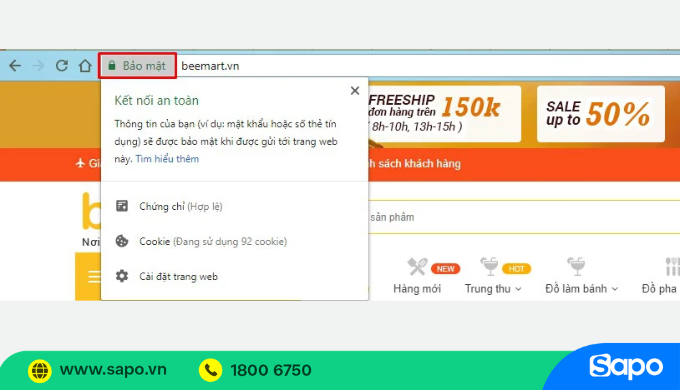 Chứng chỉ bảo mật SSL của website Sapo