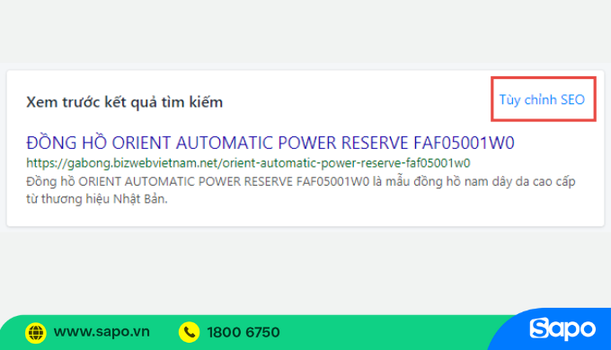 Khả năng tùy chỉnh SEO của Sapo Web