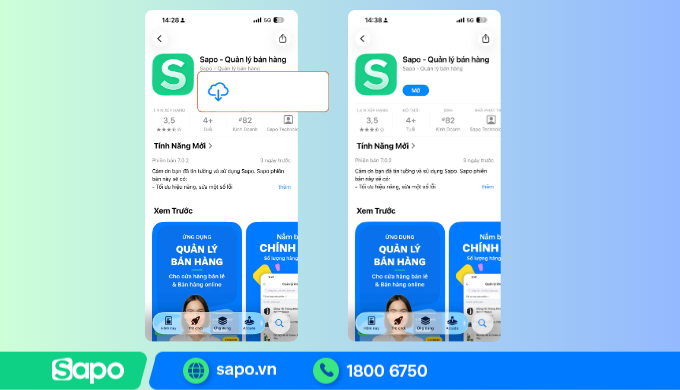 Hoàn tất cài đặt app Sapo