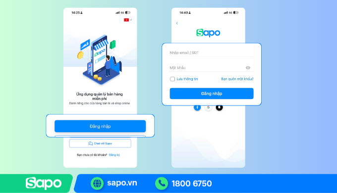 Đăng nhập ứng dụng Sapo