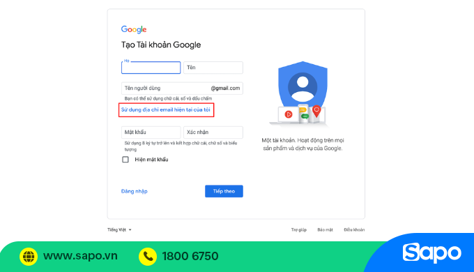 đăng ký tài khoản google bằng email doanh nghiệp