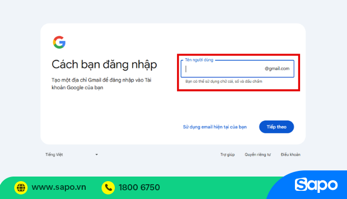điền tên người dùng
