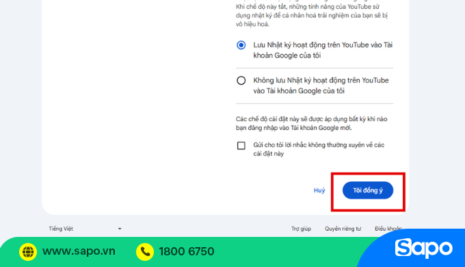 đồng ý với điều khoản của Google