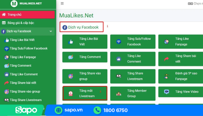 Chọn dịch vụ "tăng mắt livestream"