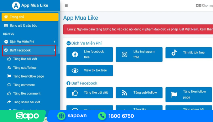 App mua like Facebook