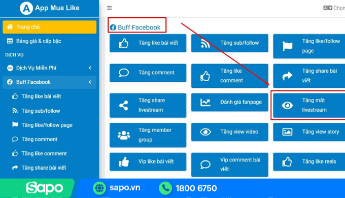 Tăng mắt xem livestream Facebook trên App Mua Like