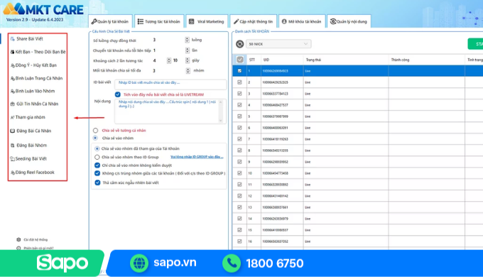 Phần mềm tăng mắt xem livestream Facebook MKT Care