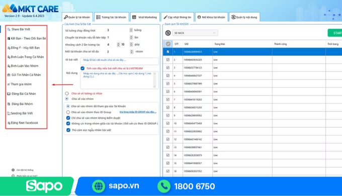 Tạo danh mục quản lý tài khoản trên MKT Care