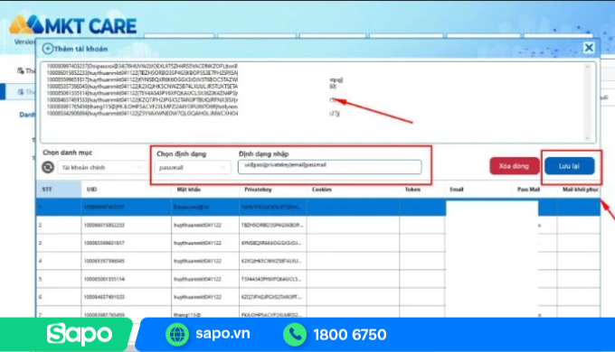 Thêm tài khoản Facebook vào phần mềm MKT Care