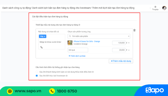 Công cụ tạo đơn livestream