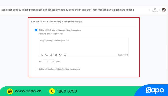 Tạo đơn livestream tự động
