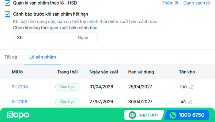 Tạo và quản lý nhiều lô cho cùng một sản phẩm