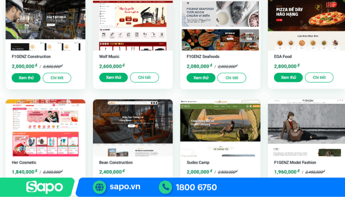 Kho giao diện đa dạng ngành nghề của Sapo