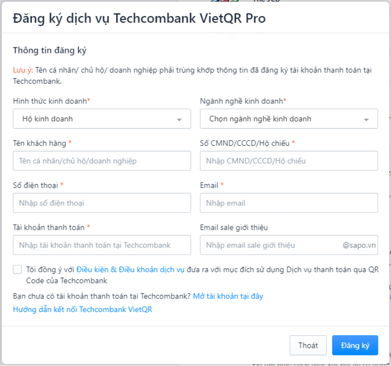 Tích hợp thanh toán Techcombank VietQR Pro