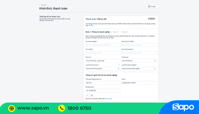 cập nhật thông tin đăng ký VNPAY-QR