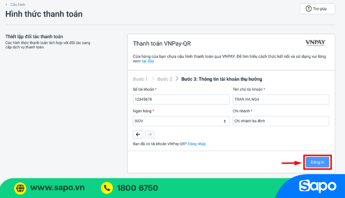 cập nhật thông tin đăng ký VNPAY-QR