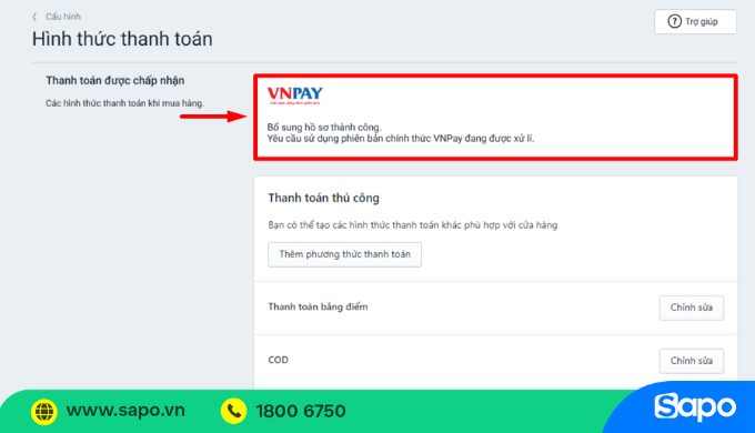 Đăng ký VNPAY-QR thành công