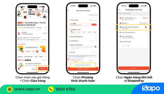 Cách thanh toán ShopeeFood bằng tài khoản ngân hàng