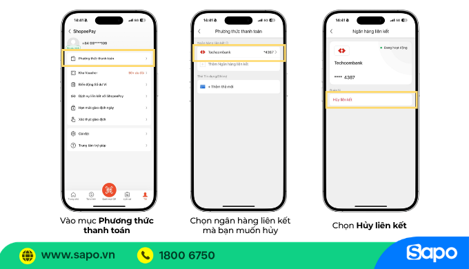 hủy thanh toán ShopeeFood bằng tài khoản ngân hàng