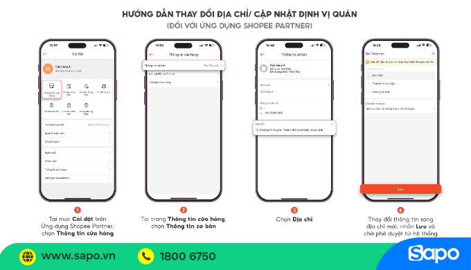Các bước thay đổi địa chỉ quán trên ShopeeFood