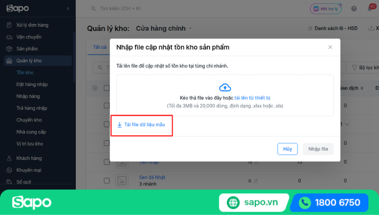Thêm mới lô bằng cách nhập file Excel tồn kho sản phẩm
