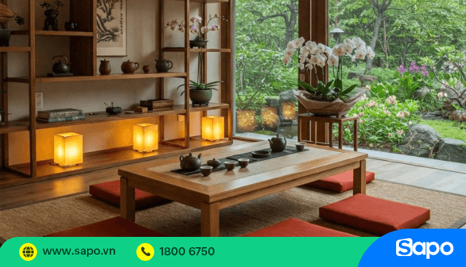 trang trí quán cà phê trà đạo