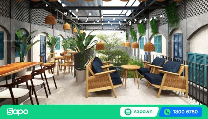 thiết kế quán trà sữa sân vườn