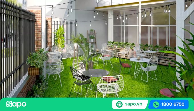 thiết kế quán trà sữa sân vườn