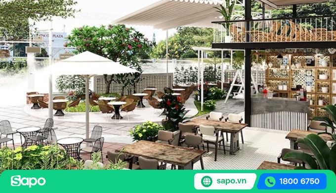 thiết kế quán trà sữa sân vườn đẹp