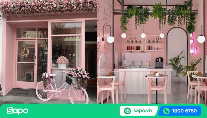 Thiết kế quán trà sữa màu hồng