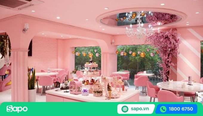 Thiết kế quán trà sữa màu hồng