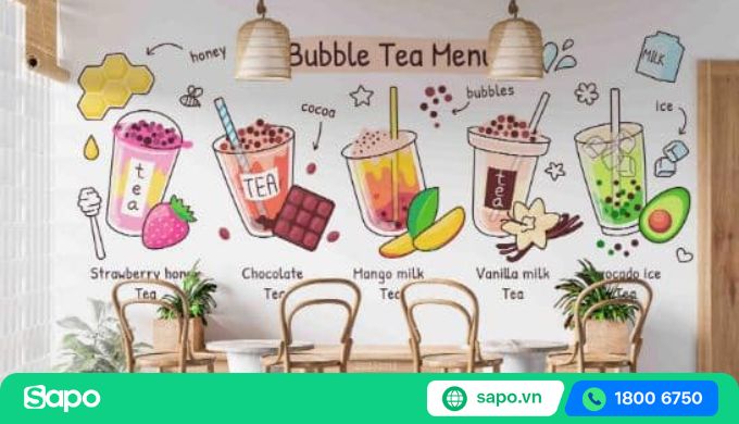 thiết kế quán trà sữa cute