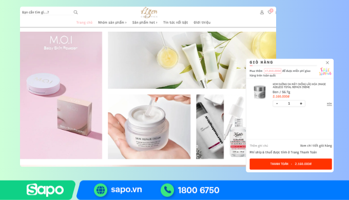 Website Sapo tích hợp giỏ hàng, quản lý kho