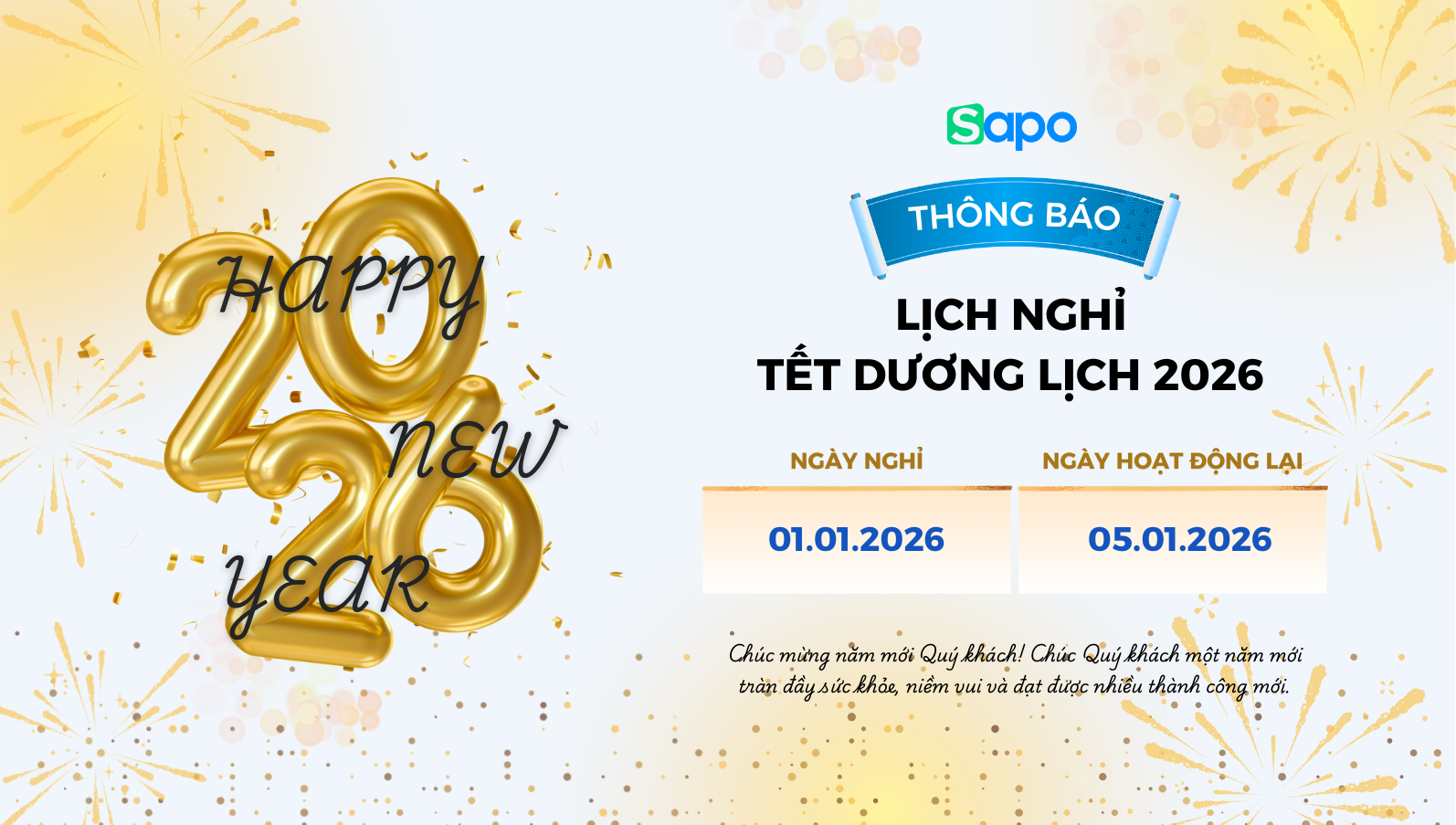 Thông báo lịch hoạt động Sapo Express dịp Tết Dương lịch 2026