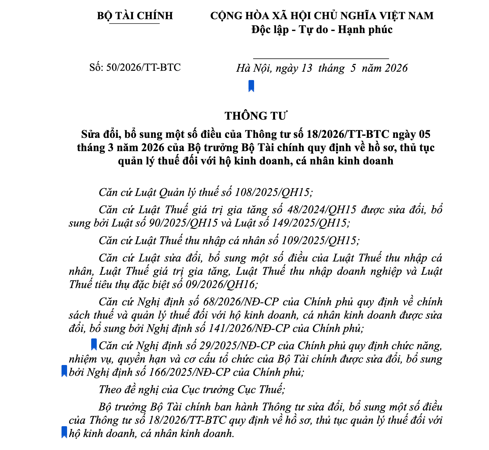 ảnh thông tư 50/2026/tt-btc