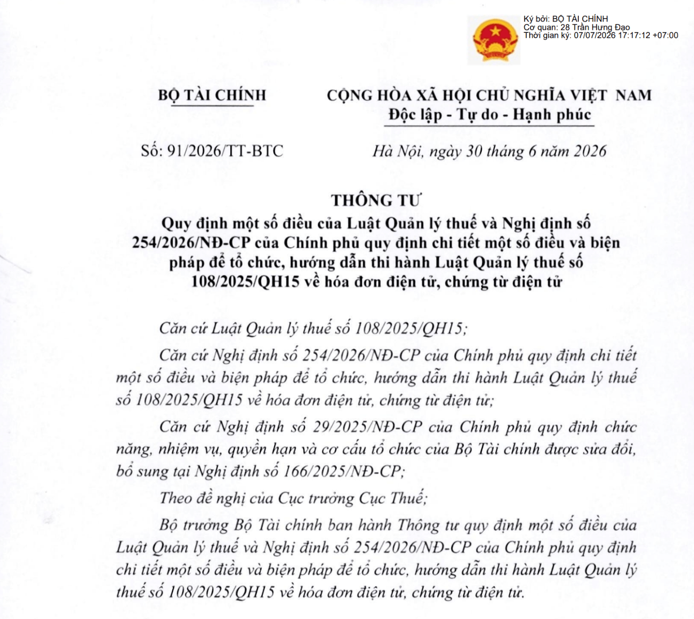 Thông tư 91/TT-BTC