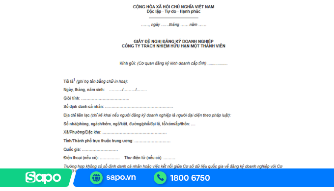 Giấy đề nghị đăng ký doanh nghiệp