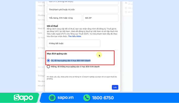 Xác nhận mục đích quảng cáo