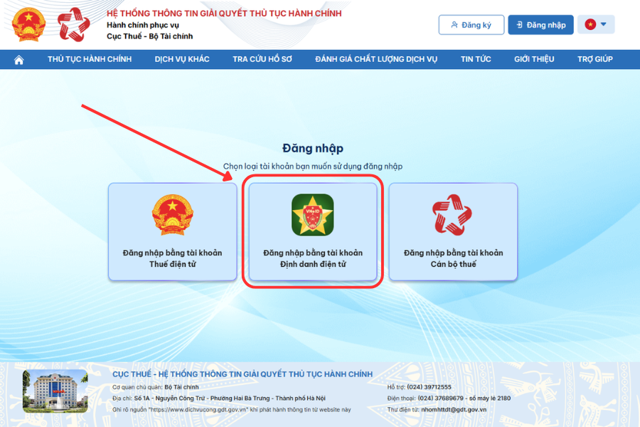 đăng nhập bằng tài khoản định danh điện tử