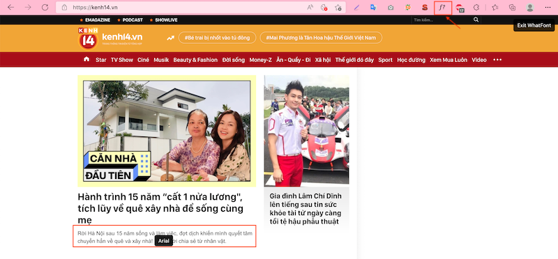 Tiện ích Google Chrome What Font