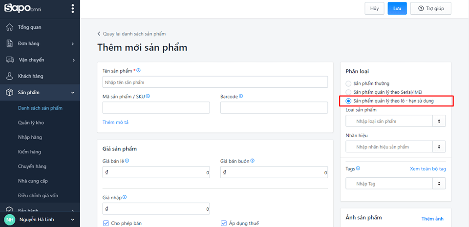 Tạo sản phẩm theo lô date