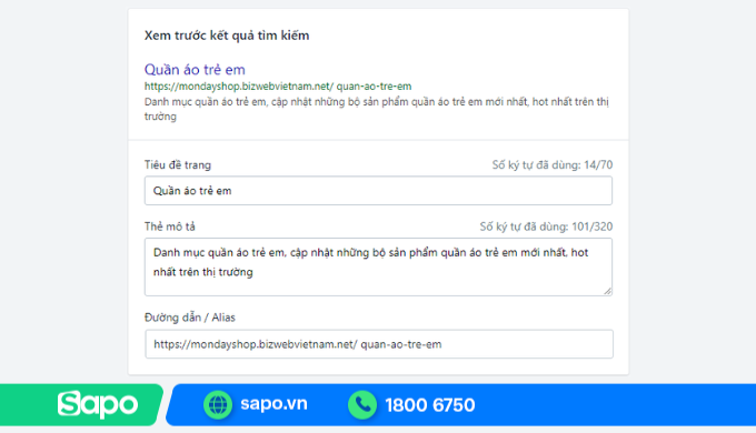 tối ưu thẻ tiêu đề seo trên sapo web
