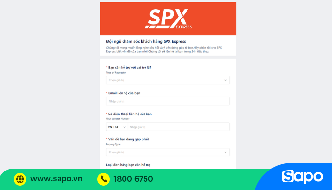 gửi form yêu cầu tư vấn cho SPX Express
